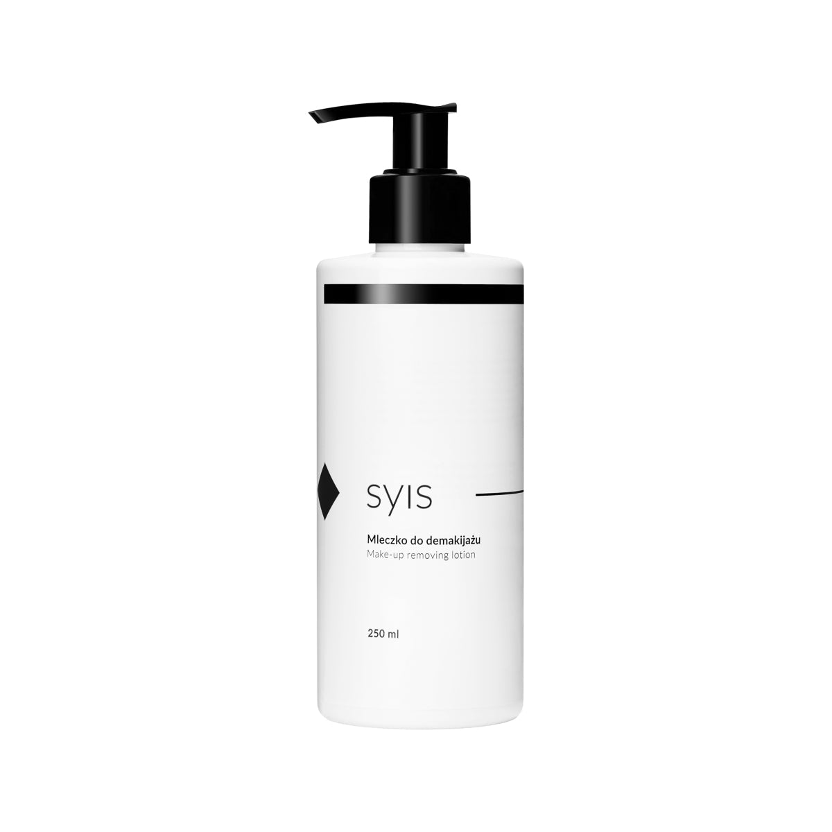 Syis make-up remover milk in a 250ml bottle, gentle cleansing product with soft, white liquid suitable for removing makeup.