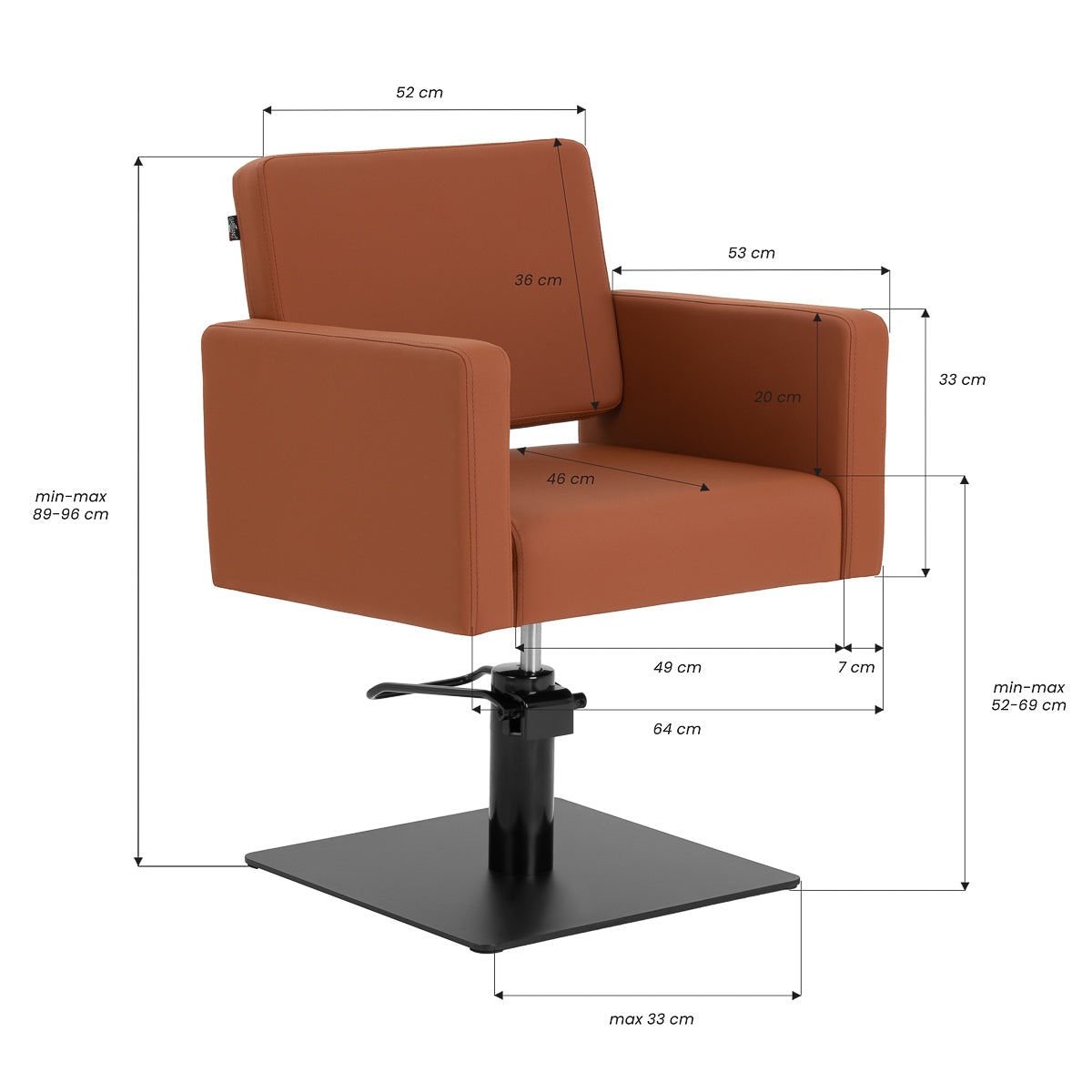 Gabbiano Vitoria brown hairdressing chair with cushioned seat and backrest, metal base, and adjustable height for salon styling.