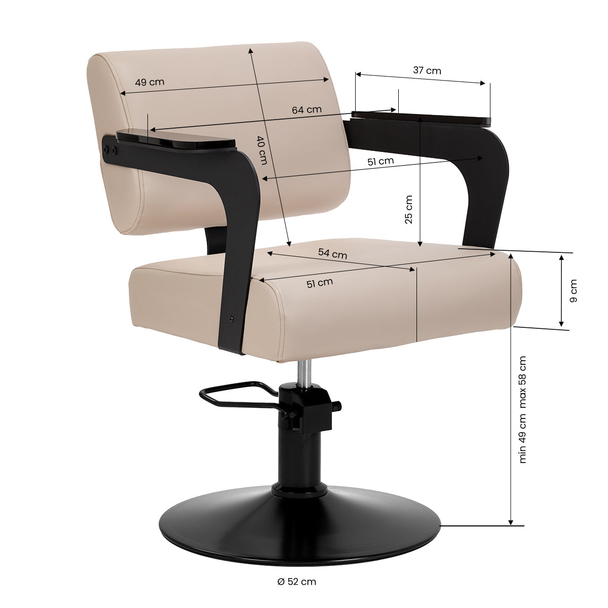 Beige Jet Latte hairdressing chair from HAIR SYSTEM with padded seat and backrest, modern salon furniture for professional styling.