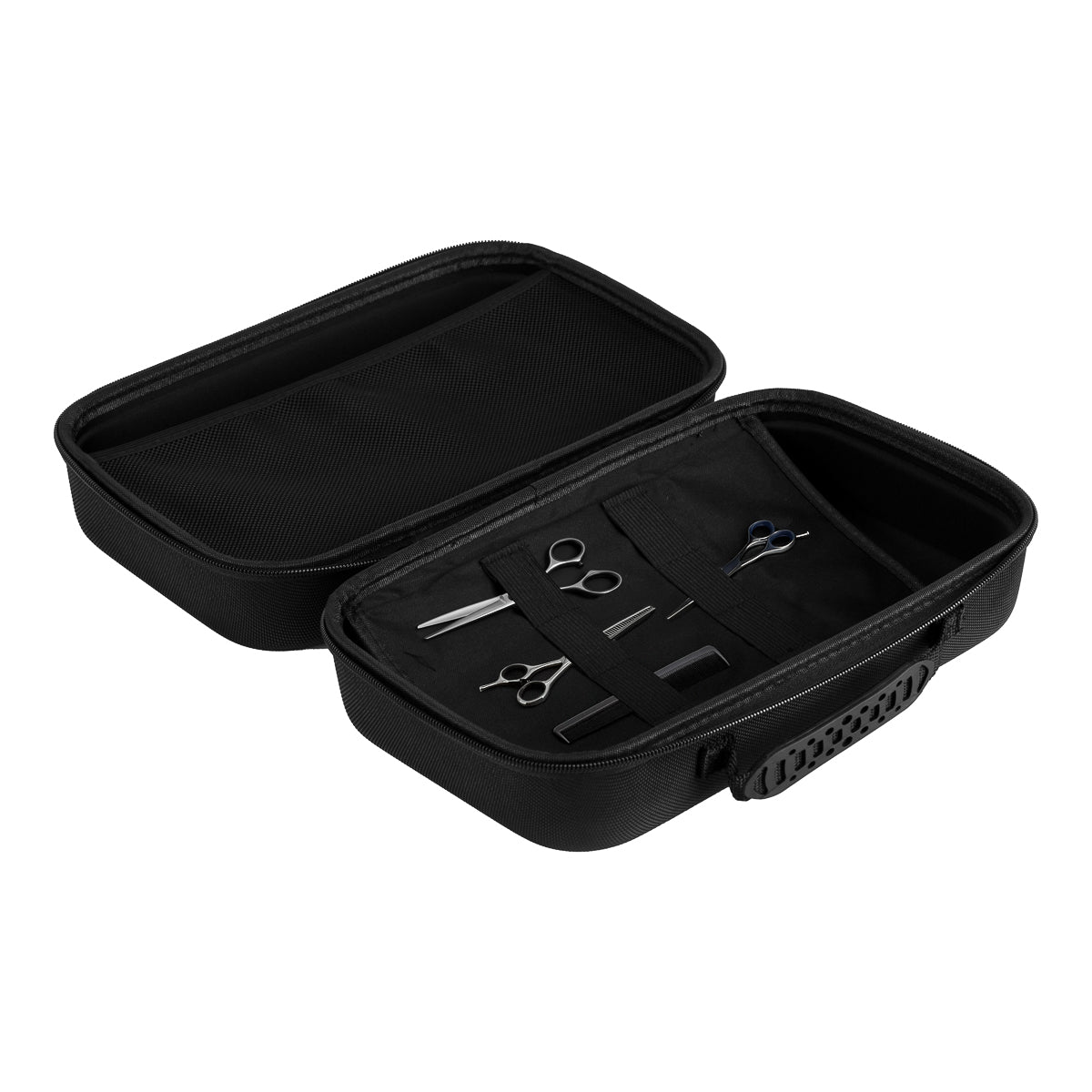 BVShop hairdressing trunk T-08-1 with compartments, black exterior, and metal latch for professional salon storage.