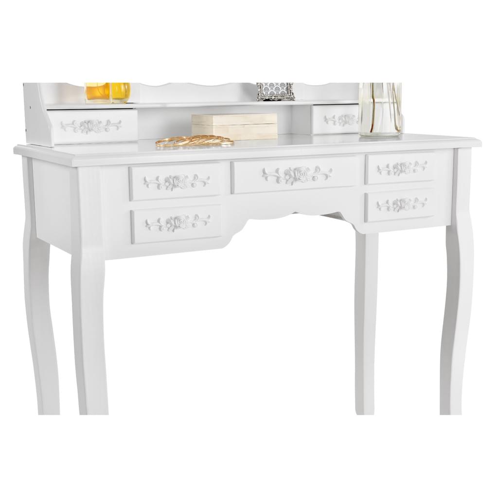 White vanity ELSA with 3 mirrors and 7 drawers + stool - BVShop