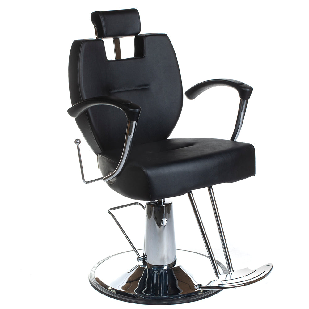 Black Barber Chair HEKTOR BH-3208 by Beauty System with padded armrests and adjustable headrest, suitable for professional salons