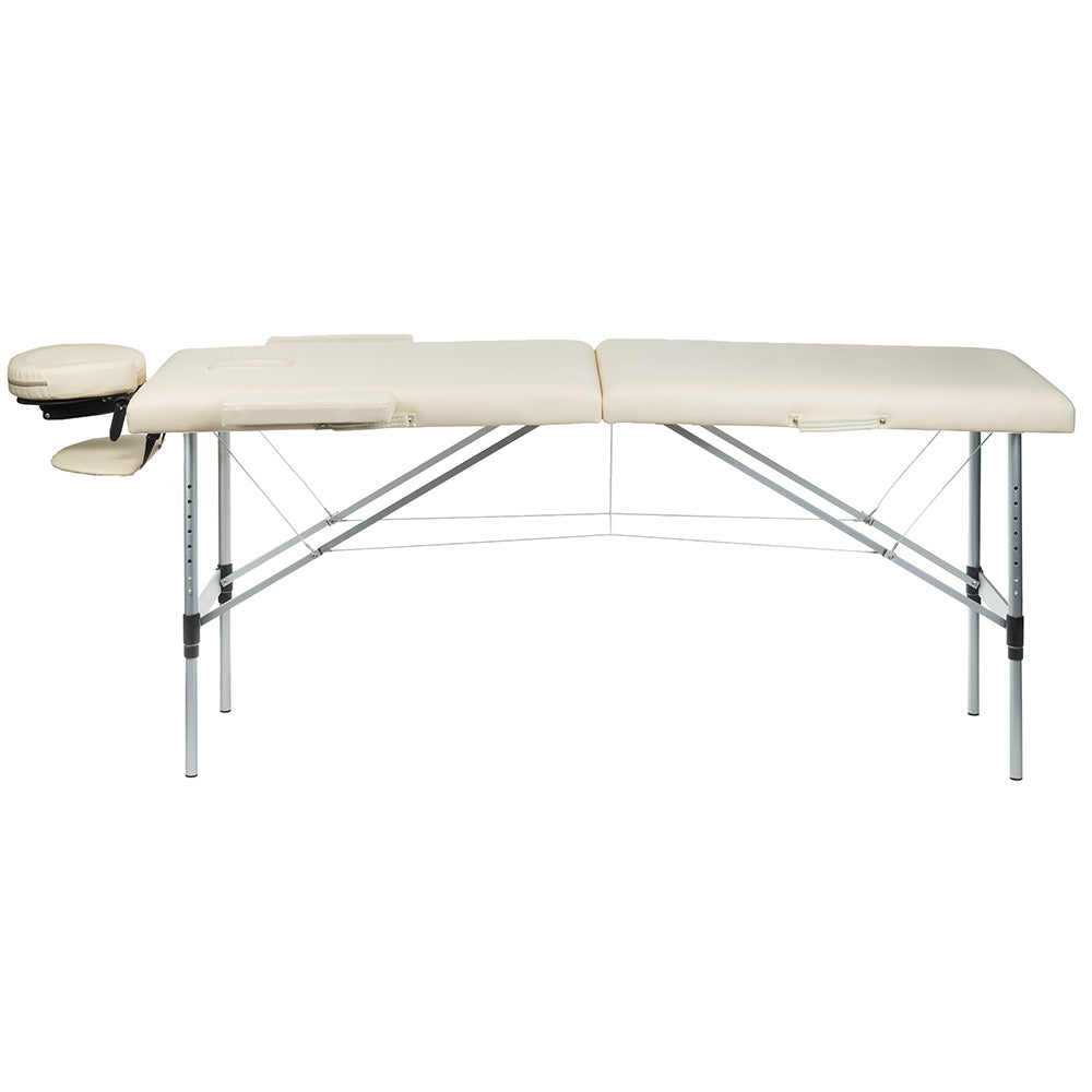 Beauty System BS-723 massage and rehabilitation table with cream, featuring a padded surface and adjustable headrest for therapy sessions.