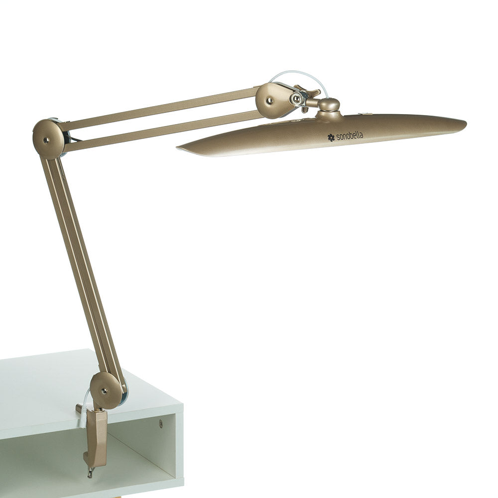 Beauty System Workshop Lamp BSL-01 LED 24W CLIP in gold, featuring adjustable clip and bright LED light for workspace illumination.