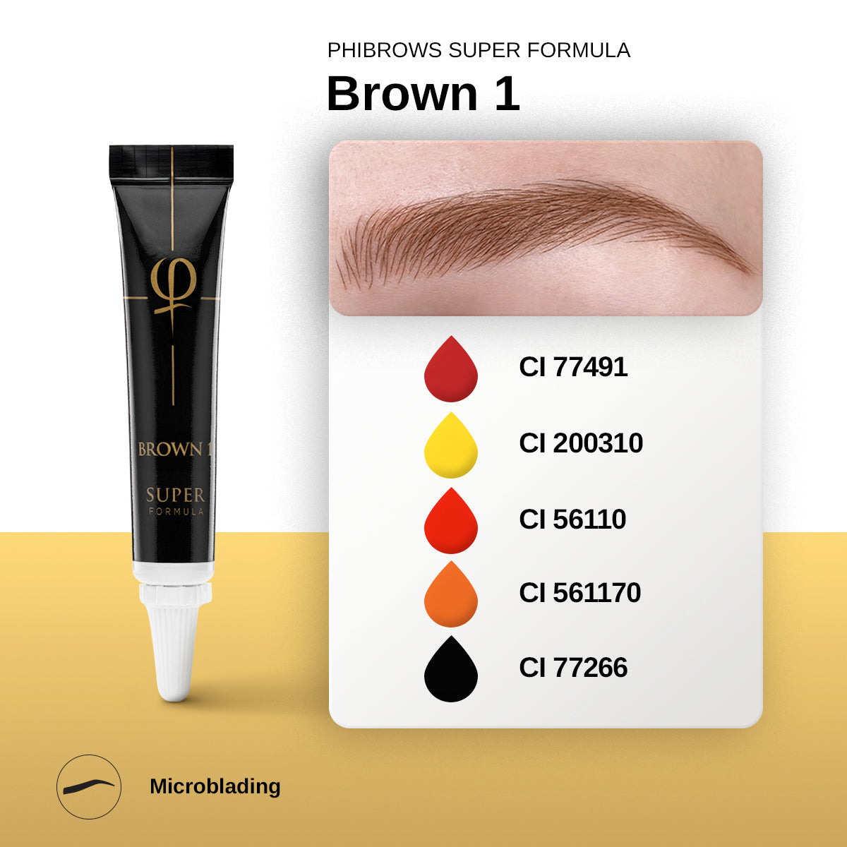 PhiBrows SUPER Brown 1 Microblading Pigment 5ml – pigment colour and composition chart