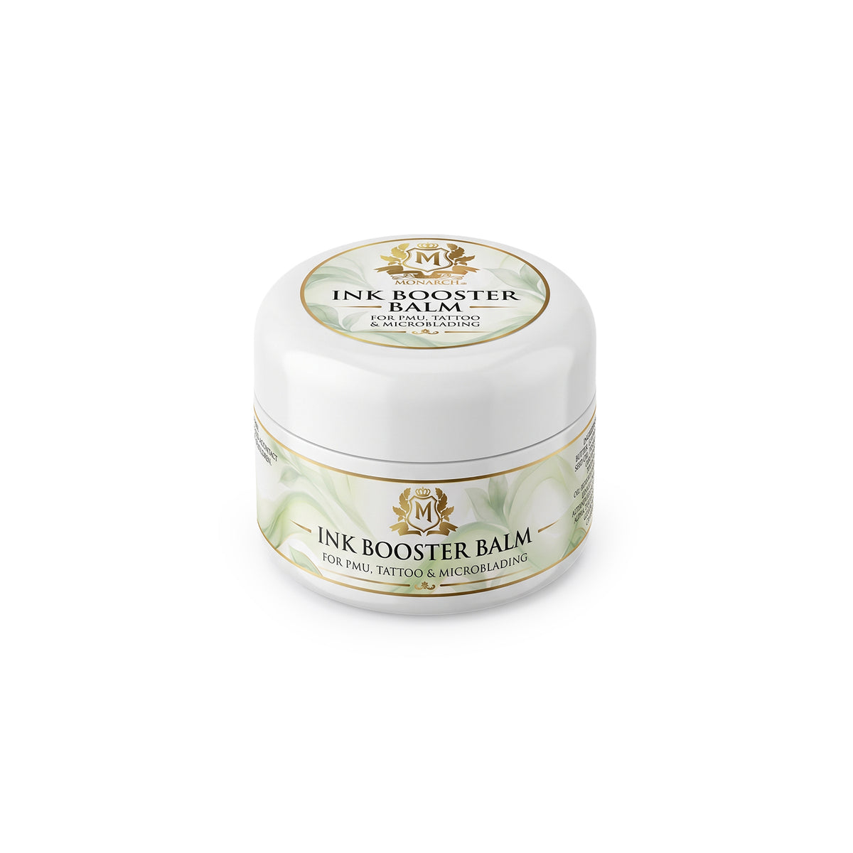 Skin Monarch Ink Booster Balm 30ml, widok pod kątem z wieczkiem i przednią etykietą