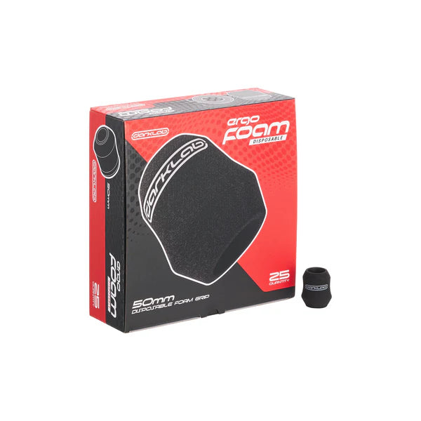 FK Irons Ergo disposable foam grip covers on tattoo machine grip for comfortable, hygienic handling.