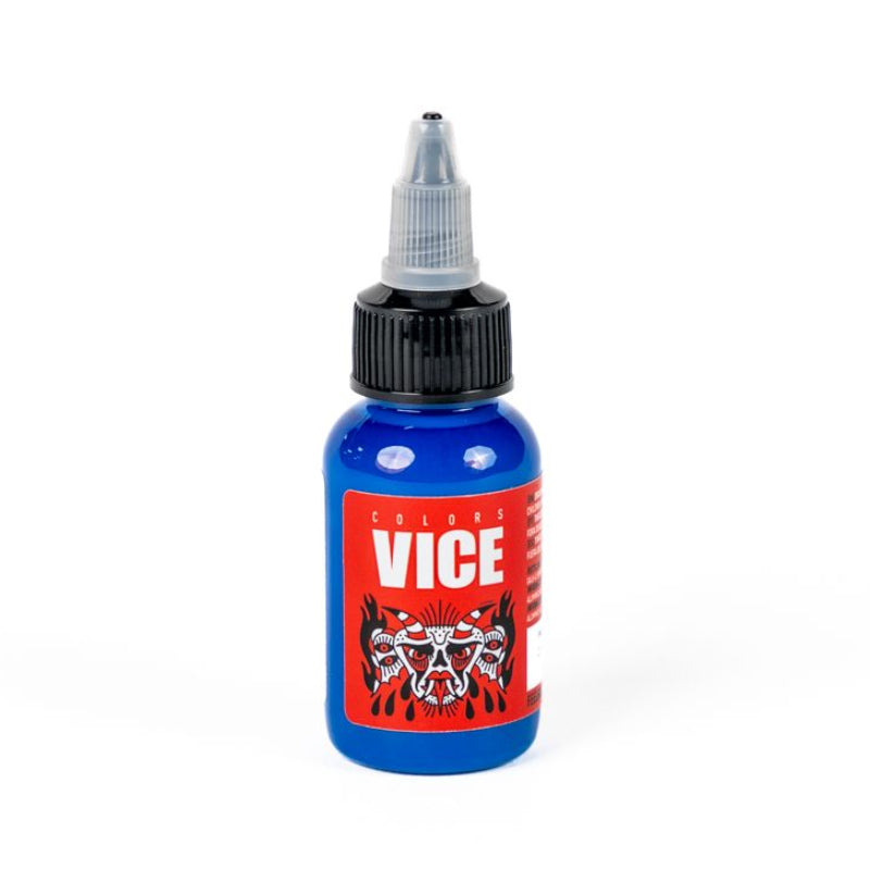 Vice Colors Pitufo Blue 30ml bottle with vibrant blue paint, featuring the Vice Colors branding on the label.