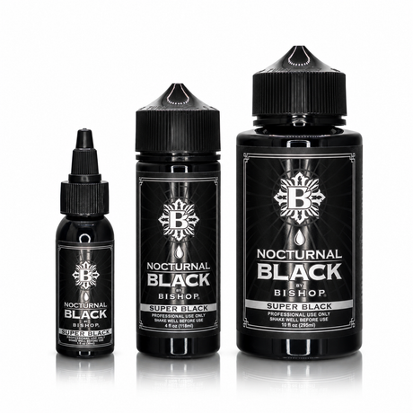 Nocturnal By Bishop Super Black 30ml, 118ml, 295ml — porównanie pojemności butelek