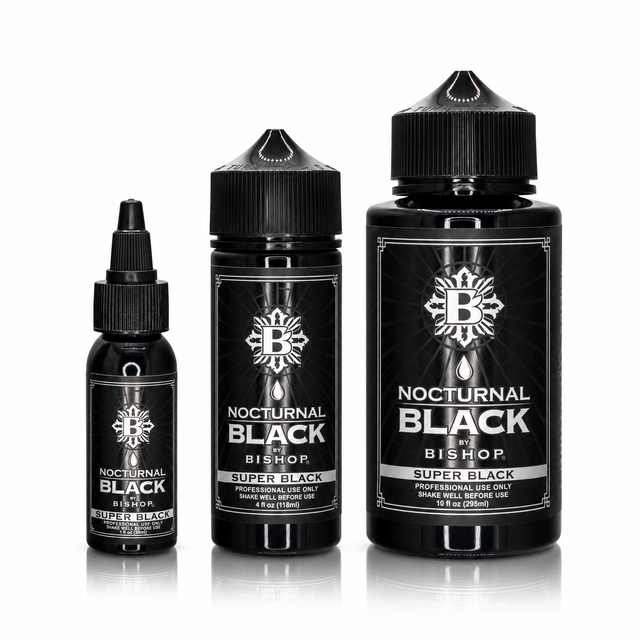 Nocturnal By Bishop Super Black 30ml, 118ml, 295ml — porównanie pojemności butelek