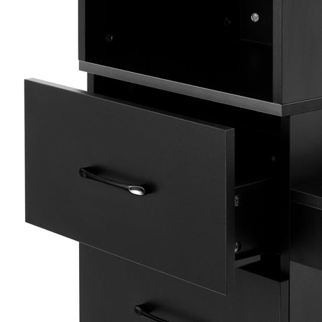 GABBIANO TOTEM BLACK hairdressing station with mirror, drawers, and workspace for salon hairdresser use