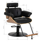 Gabbiano Florencja black and walnut hairdressing chair technical dimensions