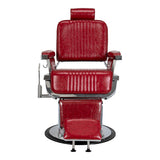 Red Gabbiano Royal X barber chair with chrome base