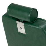 Green Gabbiano Royal X barber chair with cushioned seat and backrest, adjustable armrests, and sturdy metal frame for barbershops.