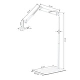 GLOW regulowany statyw do lampy UV/LED do pedicure – Biały; rysunek wymiarowy, podstawa 33 × 20,5 cm