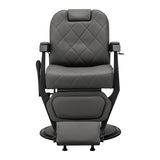 Back view of Gabbiano Bruno graphite barber chair with stitched upholstery
