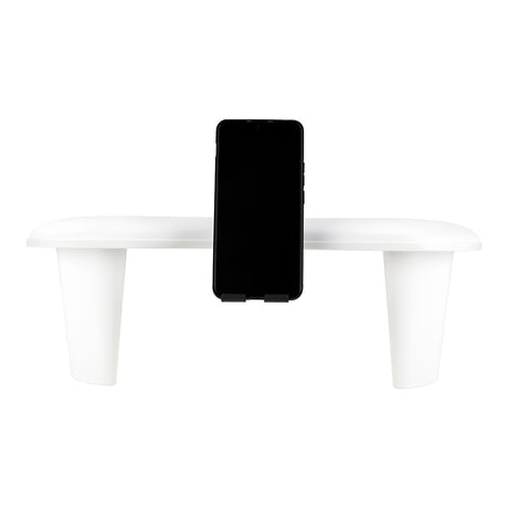 White manicure armrest with adjustable metal phone holder