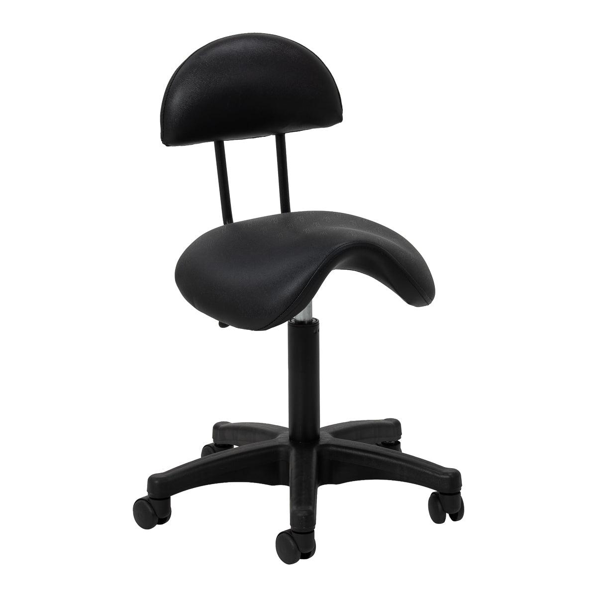 Czarny kosmetyczny taboret siodłowy ACTIVESHOP 6001 z oparciem
