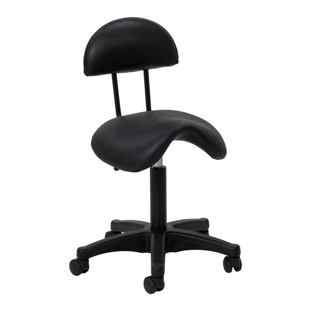 Czarny kosmetyczny taboret siodłowy ACTIVESHOP 6001 z oparciem