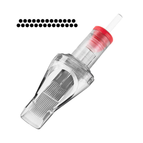 Set of 10 EL CARTEL V2 0.35mm 27RM ShortTaper tattoo cartridges with precise needle configuration and ergonomic design.