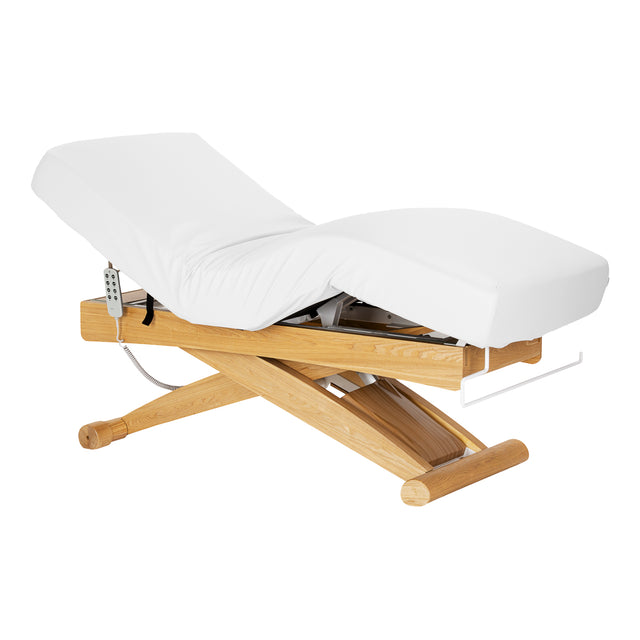 Sillon Siesta Elektryczna Leżanka SPA – Biała, Jasnobrązowa Podstawa · Widok ogólny