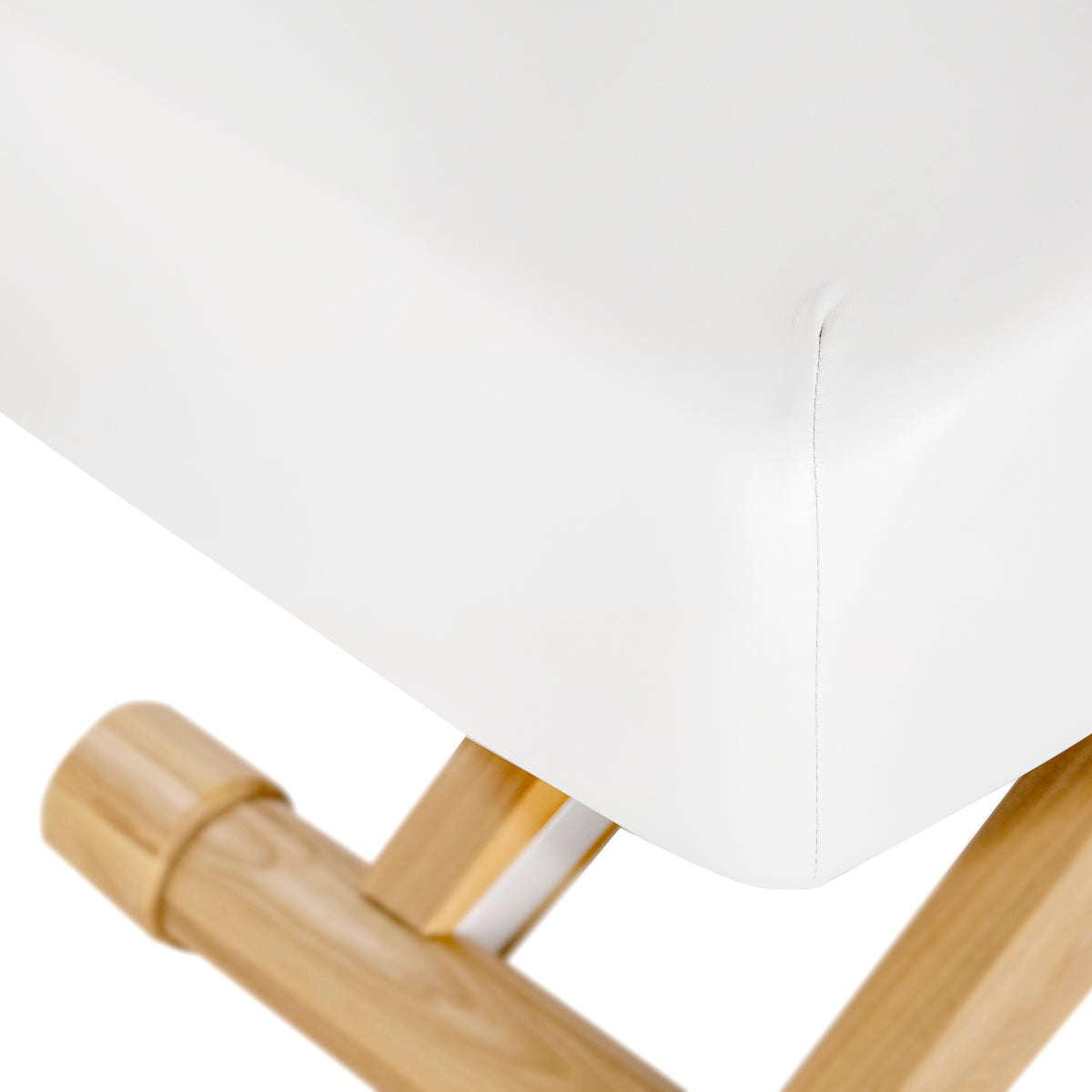 Sillon Siesta Elektryczna Leżanka SPA – Biała, Jasnobrązowa Podstawa · Drewniana podstawa