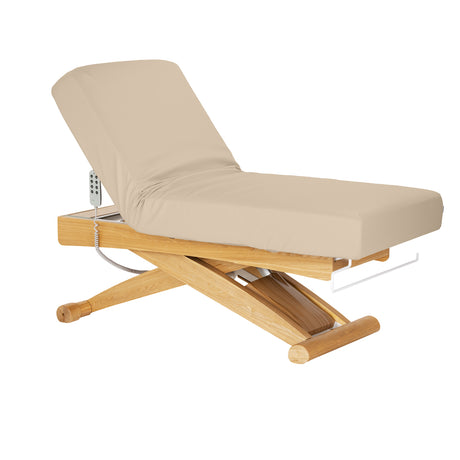 Sillon Siesta Elektryczna Leżanka SPA – Beżowa, Jasnobrązowa Podstawa · Pozycja odchylona
