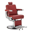 Gabbiano Visionerio+ hydrauliczny fotel barberski – Czerwony, chromowany stelaż; widok pod kątem