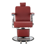 Gabbiano Visionerio+ hydrauliczny fotel barberski – Czerwony, chromowany stelaż; widok z przodu