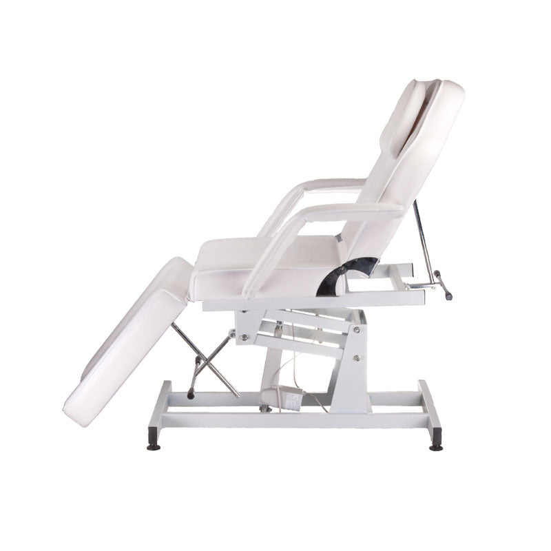 Electrical cosmetic chair BD-8251 by Beauty System, white leather upholstery, adjustable height and backrest for salon treatments.
