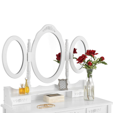 White vanity ELSA with 3 mirrors and 7 drawers + stool - BVShop