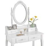 White MIRA Dressing Table with 4 drawers mirror + stool - BVShop