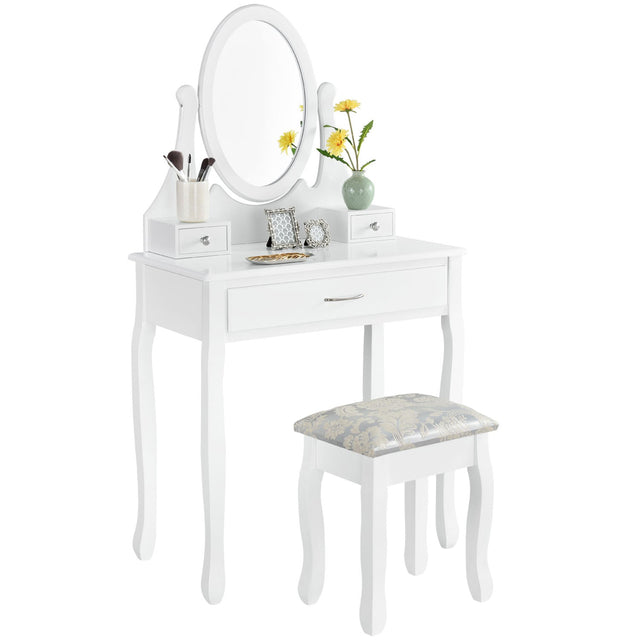 White LENA Vanity with 3 drawers mirror + stool - BVShop