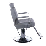 Light gray Barber Chair HOMER BH-31237 by Beauty System with padded seat, backrest, and adjustable armrests for salon use.