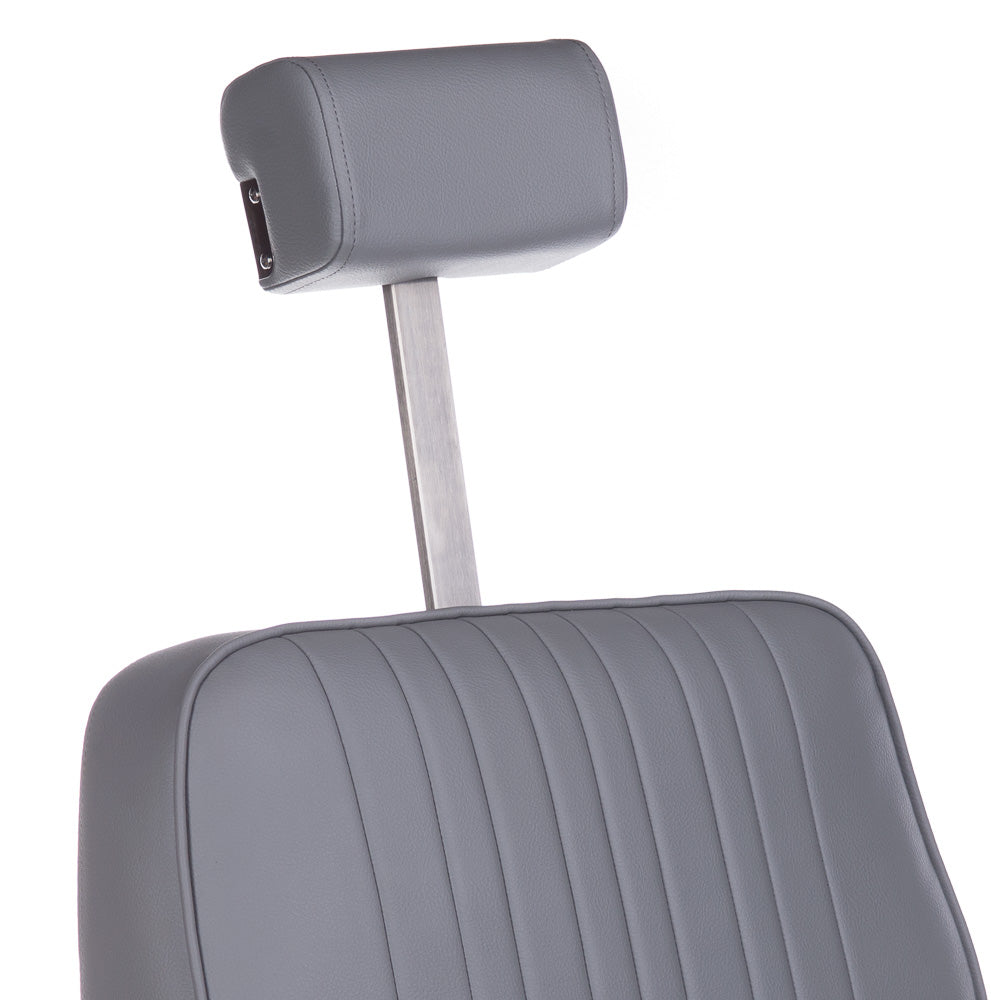 Light gray Barber Chair by Beauty System, model HOMER BH-31237, with cushioned seat and adjustable headrest for salon use.