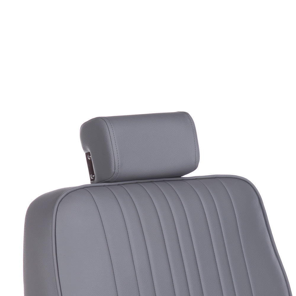 Light gray Barber Chair HOMER BH-31237 by Beauty System with padded seat and backrest, armrests, and adjustable height features.