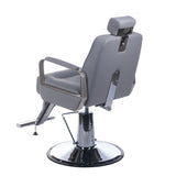 Light gray Barber Chair HOMER BH-31237 by Beauty System with padded seat and backrest, adjustable headrest, and metal frame.