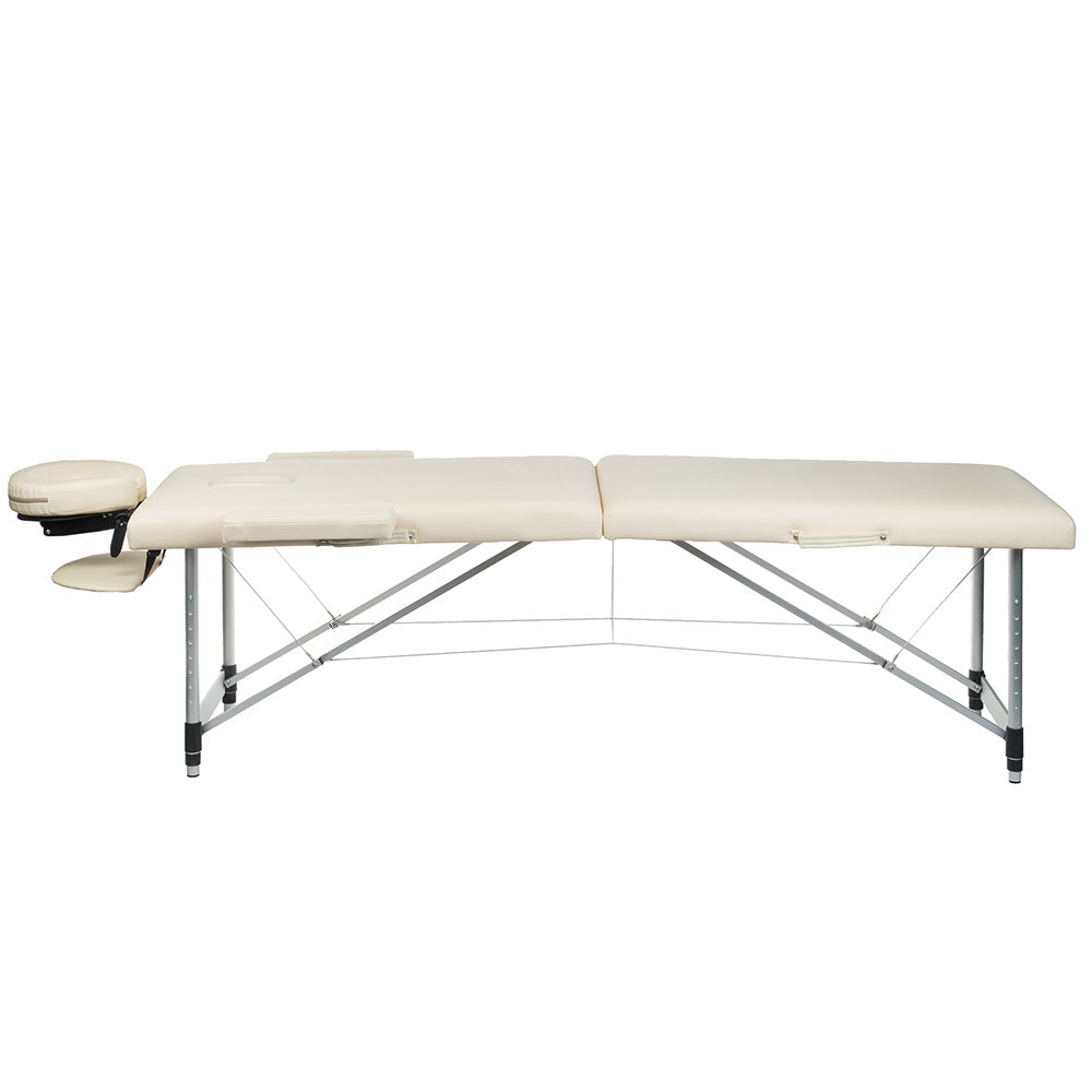 Beauty System Massage and Rehabilitation Table BS-723 Cream with adjustable height and cushioned surface for therapeutic treatments.