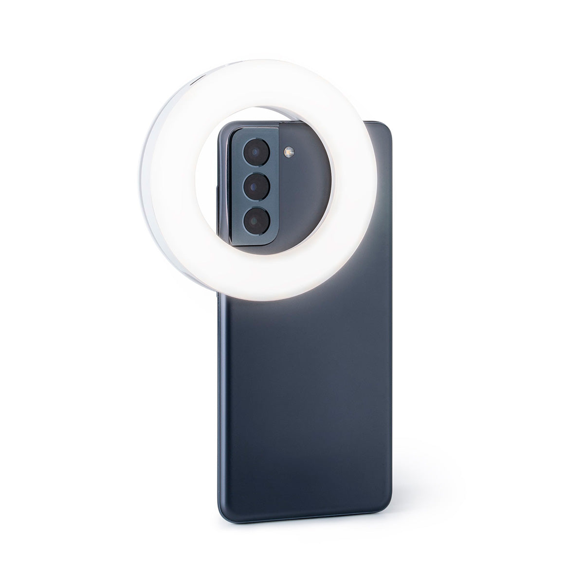 PhiAcademy PhiLuminate Clip-On LED Ring Light — clip-on ring light mounted over a phone rear camera