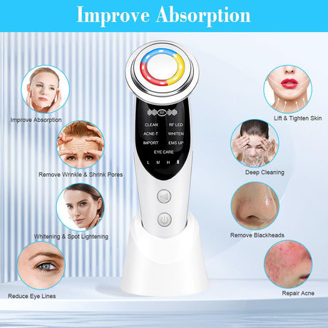 8 in 1 facial massager with ergonomic V shaped contact head