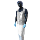 UNIGLOVES PE apron with a light blue, textured plastic surface, designed for industrial or food processing environments.