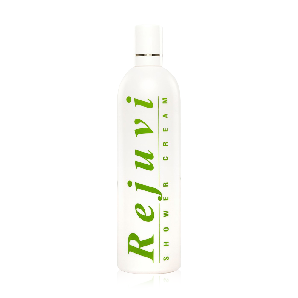 Rejuvi Shower Cream 360ml soap-free AHA body wash bottle with jojoba oil