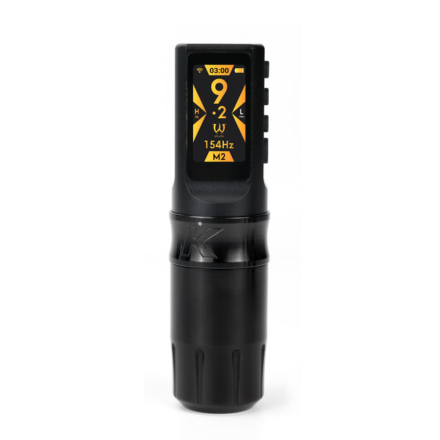 Wireless AVA UNI-K tattoo pen machine with ergonomic design and sleek black body, ready for professional tattooing.