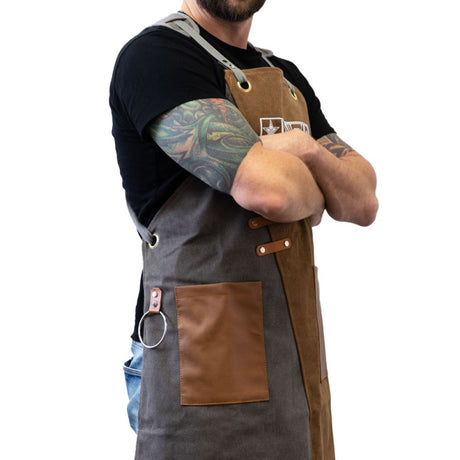 Unistar brown tattoo apron with pockets and adjustable belt