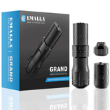 Emalla Grand black wireless tattoo kit with two batteries and RCA adapter