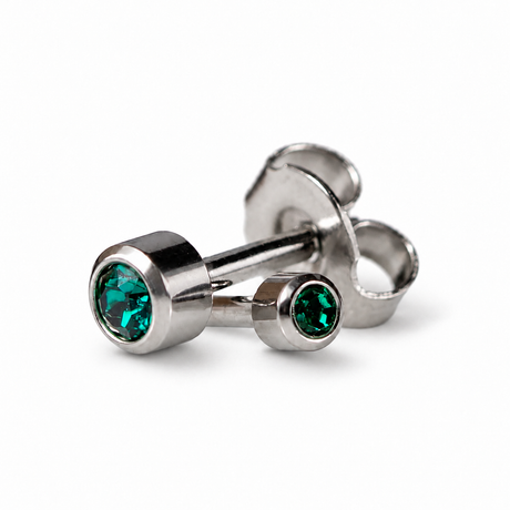Caflon Blu Piercing Earrings Mini Emerald 3 mm (White Stainless Steel)
