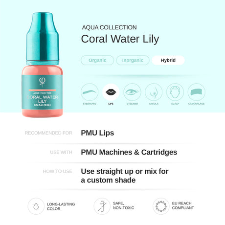 PhiAcademy PMU Aqua Coral Water Lily Pigment 10ml – pigment shade and product information