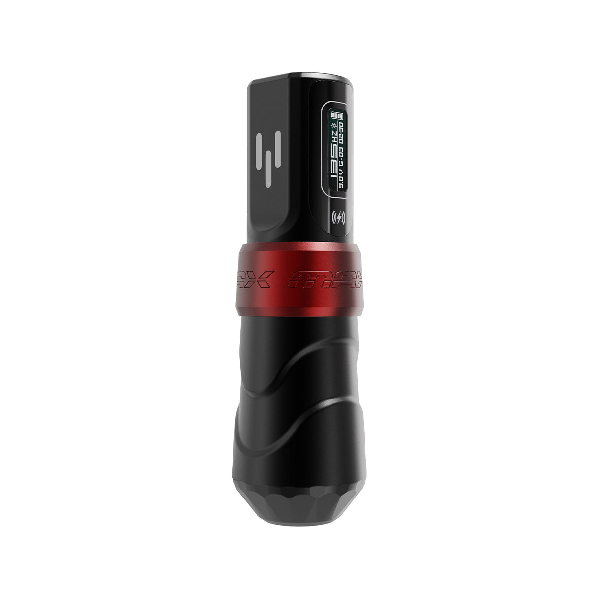 FK Irons Flux Max Yomico Red/Black tattoo machine detail view