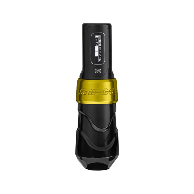 FK Irons Flux Max Gold/Stealth wireless tattoo machine with 1x PowerBolt II