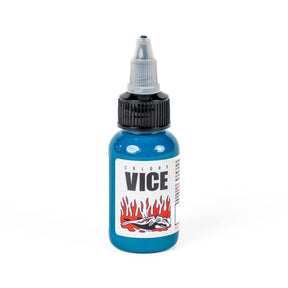 Vice Colors Turquoise 30ml nail polish bottle with turquoise-colored liquid inside on a plain background.